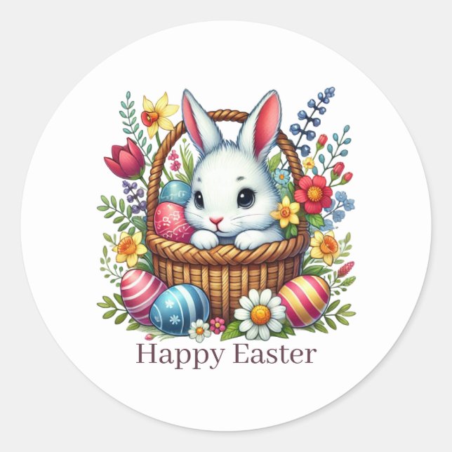 Pegatina Redonda Cute Happy Easter bunny  (Anverso)