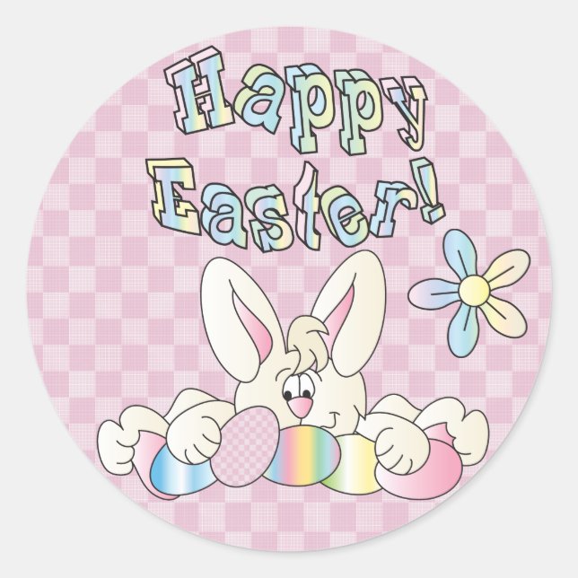 Pegatina Redonda Cute Happy Easter Bunny Design (Anverso)