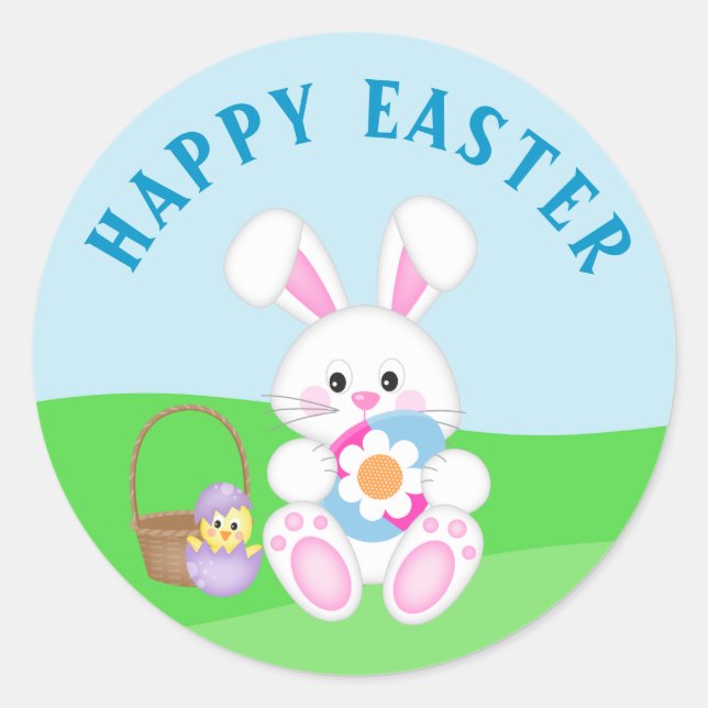 Pegatina Redonda Cute Happy Easter Bunny Easter (Anverso)