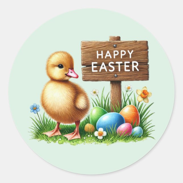 Pegatina Redonda Cute Happy Easter chick (Anverso)