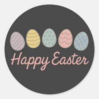 Pegatina Redonda Cute Happy Easter Decorated Eggs