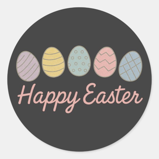 Pegatina Redonda Cute Happy Easter Decorated Eggs (Anverso)
