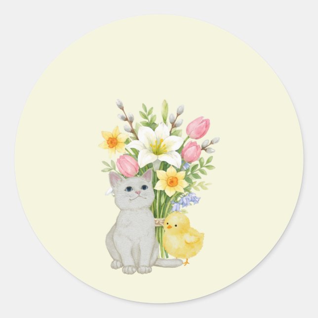Pegatina Redonda Cute Happy Easter Pastel (Anverso)
