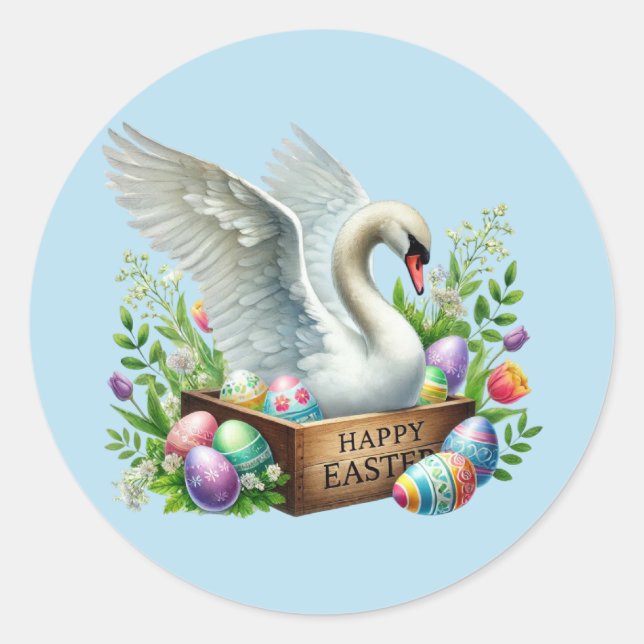 Pegatina Redonda Cute Happy Easter swan (Anverso)
