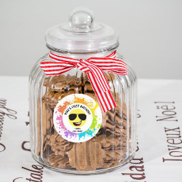 Pegatina Redonda Cute Happy Face,Aviator Glasses,Fun First Birday