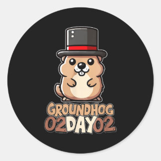 Pegatina Redonda Cute Happy Groundhog Day February 2nd Phils Holida
