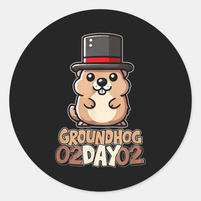 Pegatina Redonda Cute Happy Groundhog Day February 2nd Phils Holida (Anverso)
