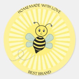 Pegatina Redonda Cute Happy Honeybee Jar Label & Sun Rays Casero