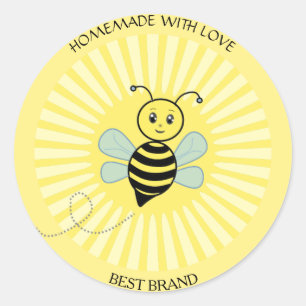 Pegatina Redonda Cute Happy Honeybee Jar Label & Sun Rays Casero