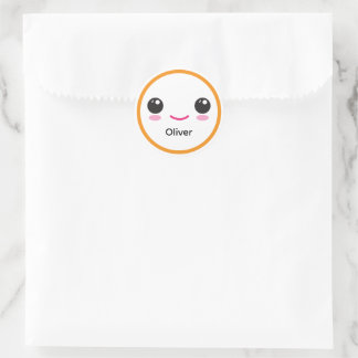Pegatina Redonda Cute Happy Kawaii Smile Custom Sticker Orange