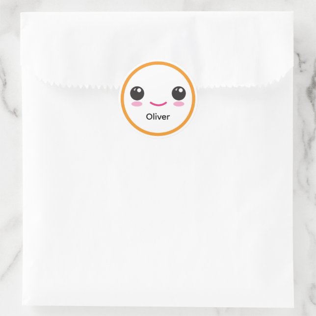 Pegatina Redonda Cute Happy Kawaii Smile Custom Sticker Orange (Bolso)