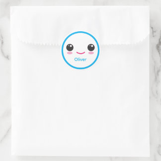 Pegatina Redonda Cute Happy Kawaii Smile Customizable Sticker Blue