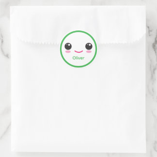 Pegatina Redonda Cute Happy Kawaii Smile Customizable Sticker Green
