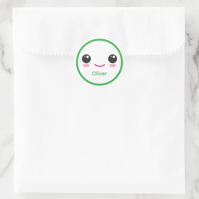 Pegatina Redonda Cute Happy Kawaii Smile Customizable Sticker Green (Bolso)