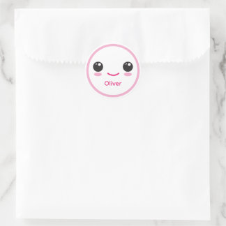 Pegatina Redonda Cute Happy Kawaii Smile Customizable Sticker Pink
