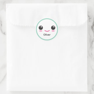 Pegatina Redonda Cute Happy Kawaii Smile Customizable Sticker Teal