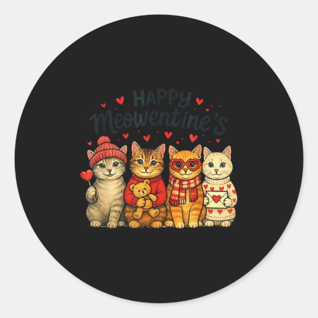 Pegatina Redonda Cute Happy Meowentines Valentine Cats Love Men Wom (Anverso)