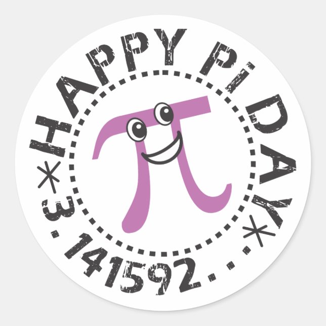 Pegatina Redonda Cute Happy Pi Day © - Funny Pi Day Pegatinas (Anverso)