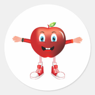 Pegatina Redonda Cute Happy Red Apple Cartoon Character Sticker