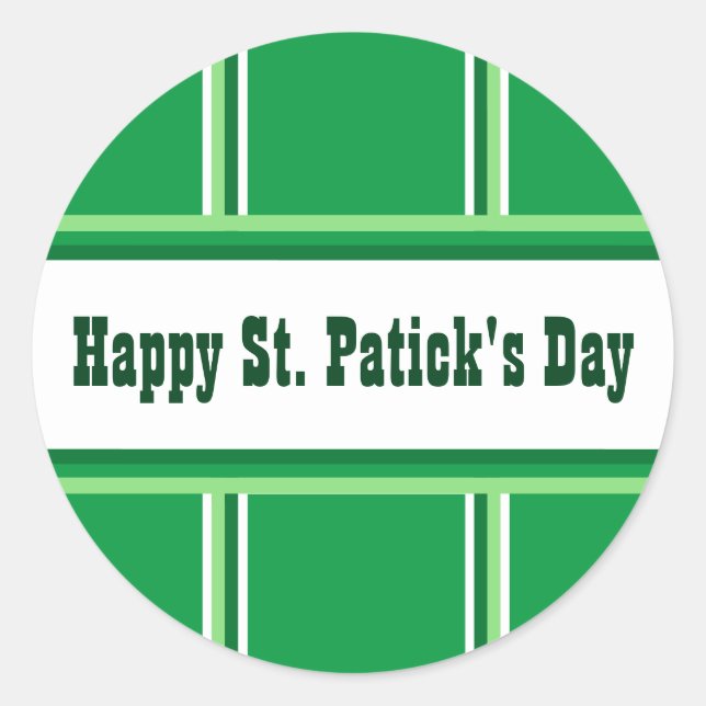 Pegatina Redonda Cute Happy St. Patrick's Day Striped Green (Anverso)
