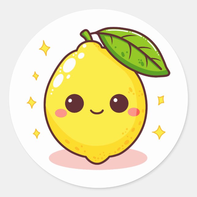 Pegatina Redonda Cute Happy Yellow Lemon (Anverso)