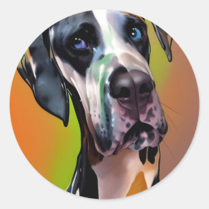 Pegatina Redonda Cute Harlequin Great Dane