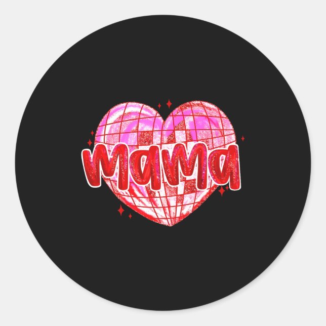 Pegatina Redonda Cute Heart Mama Valentines Day Mom Wife  (Anverso)