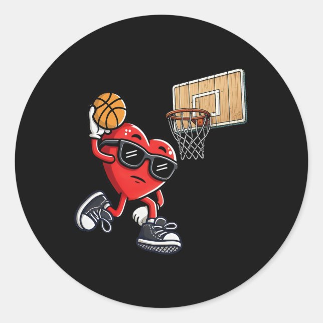 Pegatina Redonda Cute Heart Playing Sketll Valentines Day Sketll Bo (Anverso)