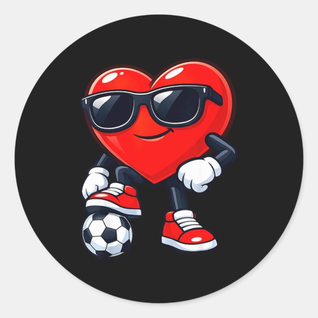 Pegatina Redonda Cute Heart Playing Soccer Valentines Day Soccer Bo (Anverso)