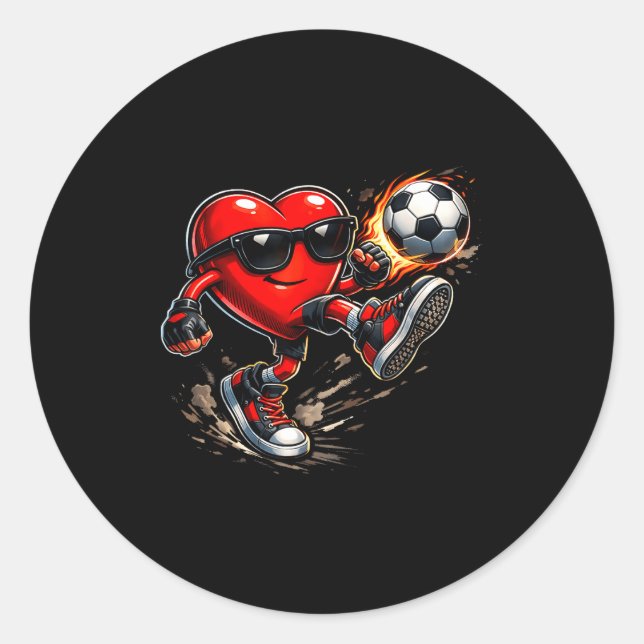 Pegatina Redonda Cute Heart Playing Soccer Valentines Day Soccer Bo (Anverso)