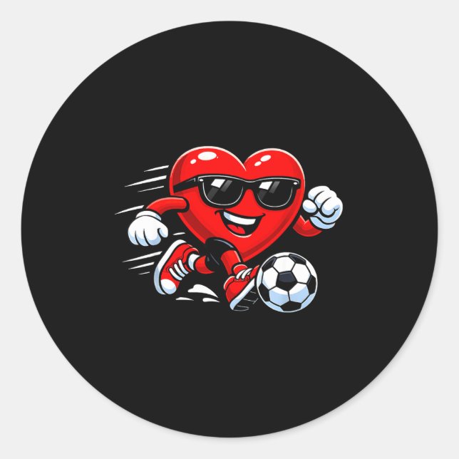 Pegatina Redonda Cute Heart Playing Soccer Valentines Day Soccer Bo (Anverso)