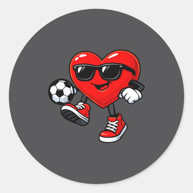 Pegatina Redonda Cute Heart Playing Soccer Valentines Day Soccer Bo (Anverso)