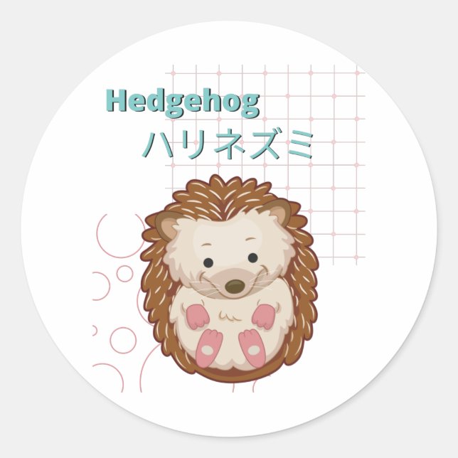 Pegatina Redonda Cute Hedgehog-Kawaii (Anverso)