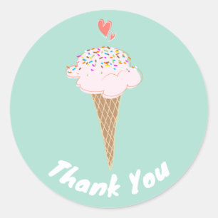 Pegatina Redonda Cute Helado Cream Cone Gracias