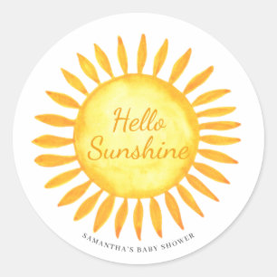 Pegatina Redonda Cute Hello Sunshine Gender Neutral Baby Shower