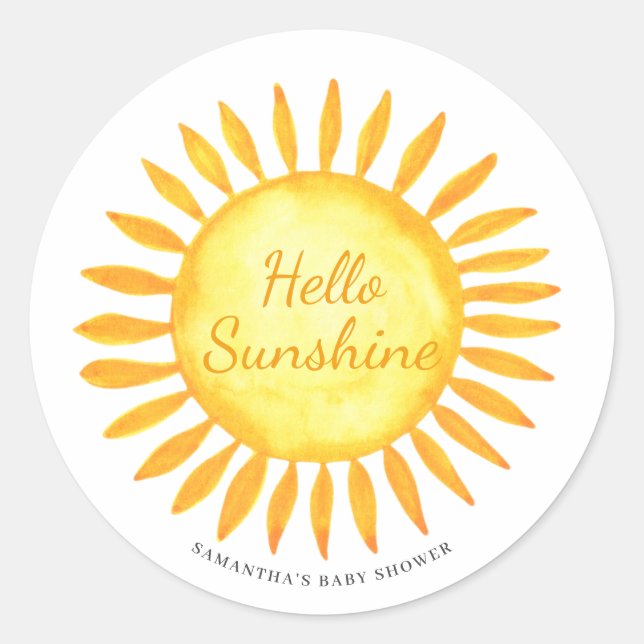 Pegatina Redonda Cute Hello Sunshine Gender Neutral Baby Shower (Anverso)