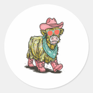 Pegatina Redonda Cute Highland Cow Png, Oeste