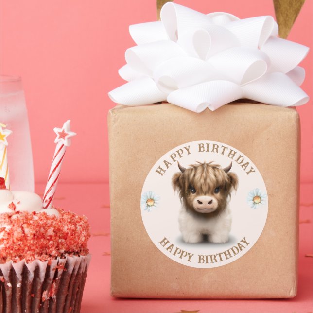 Pegatina Redonda Cute Highlands Escocia Cow (Fiesta)