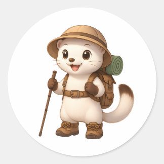 Pegatina Redonda Cute Hiking Okojo Sticker – Japanese Stoat Adventu