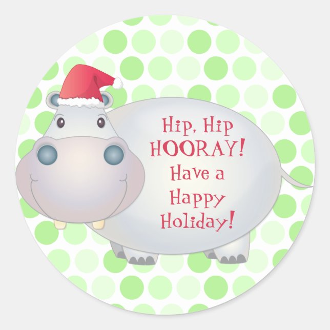 Pegatina Redonda Cute Hippo Hippopótamo Pegatinas de Navidad (Anverso)