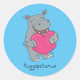 Pegatina Redonda Cute Hippo Hugs Cute Animal Personalizado