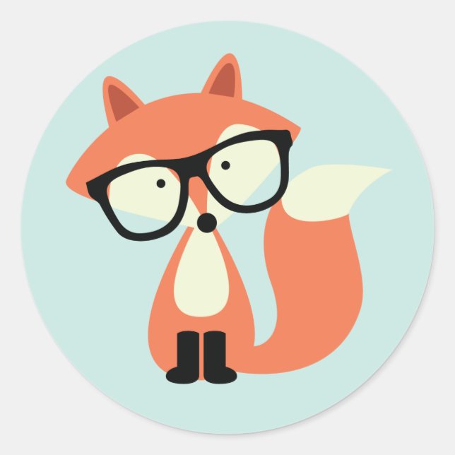 Pegatina Redonda Cute Hipster Red Fox (Anverso)