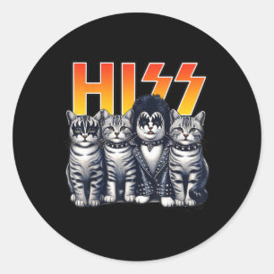Pegatina Redonda Cute Hiss Gatos Rock Kittens Kitty Rocking Music C