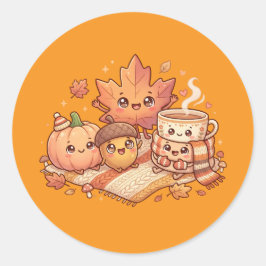 Pegatina Redonda Cute Hoja de Stickers de Amigos de Otoño