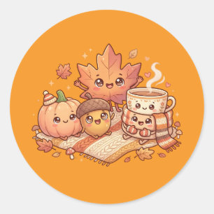 Pegatina Redonda Cute Hoja de Stickers de Amigos de Otoño