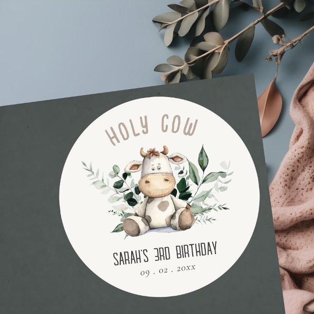 Pegatina Redonda Cute Holy Cow Foliage Pastel Neutral Kids Birday (Subido por el creador)
