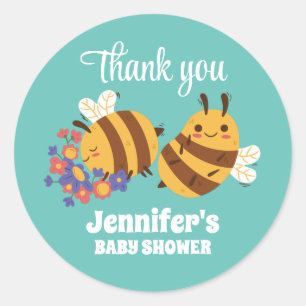 Pegatina Redonda Cute Honey Bee Birday Party Baby Shower