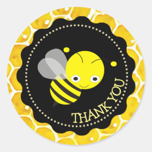 Pegatina Redonda Cute Honeybee Honeycomb Gracias Pegatinas