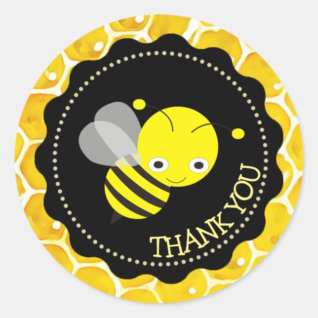Pegatina Redonda Cute Honeybee Honeycomb Gracias Pegatinas (Anverso)
