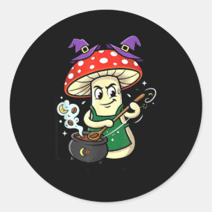 Pegatina Redonda Cute hongo de Halloween sombrero de bruja caldero